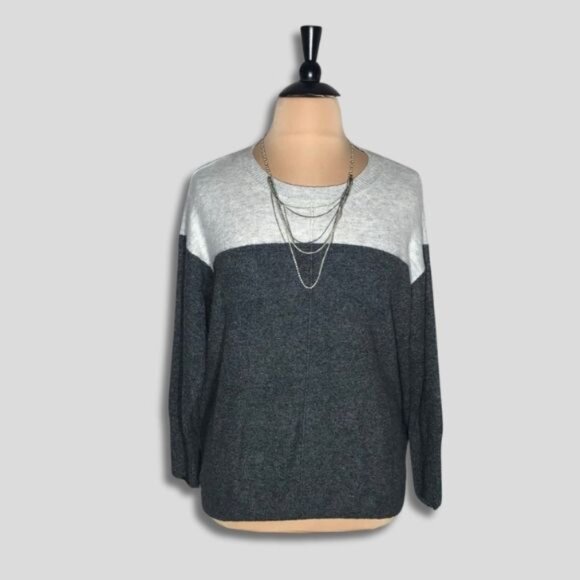 Vince Camuto Color Block Sweater Dropped-Shoulder Sleeves Light Gray/Charcoal 2X - Picture 1 of 9